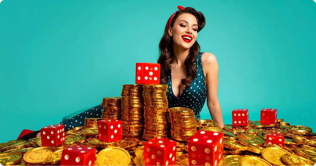 Pin-Up oyunu: Qız qızıl sikkələr və zarlar arasında. Uğur və əyləncə Pin-Up kazinosunda.